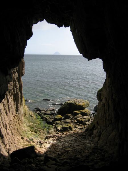 Black Cave (South coast of Arran) looking towards Ailsa Craig