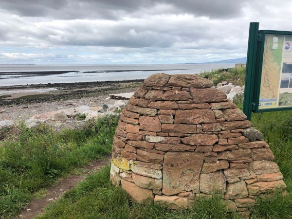 Marker cairn at start/end of the walk, at Newbiebarns
