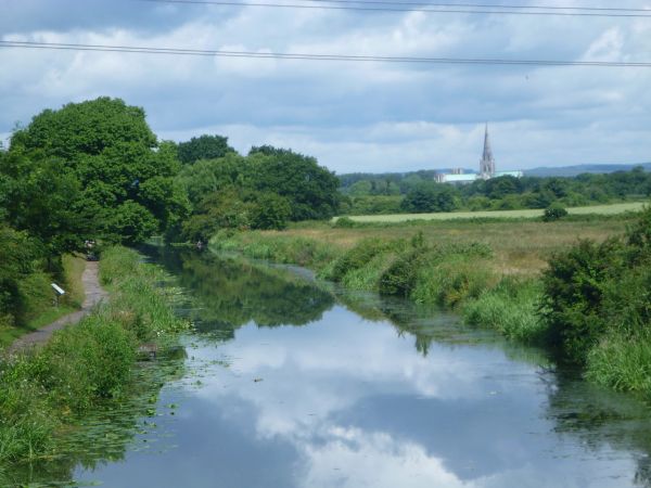 Chichester Ship Canal with Chichester Cathedral in the backgrounde Sea