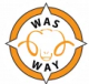 Waymark: Circular yellow ring with stylised sheep head and path name