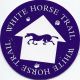 Purple stylised horse on white arrow background with path name