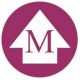 Purple discs with letter M in arrow