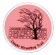 Waymark: Named pink discs with wall and tree design