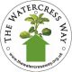 Waymark: Green arrow with watercress symbol on white background
