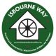Waymark: Named green disc with mill wheel
