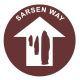 Three Saresen Stones within direction arrow on brown background