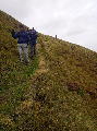 Careful descent towards Bowscale Tarn. A lower path exists which is better