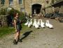  Angela with a dozen geese