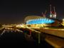  Aquatics Centre, QEII Olympic Park, with Steles by Keith Wilson - colourful posts