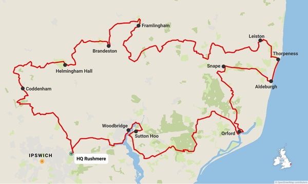 An outline map of the route