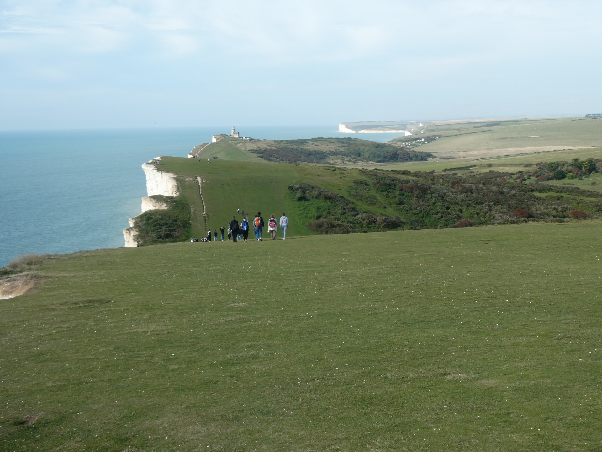 A very popular walk along Beachy Head with views of 7 Sisters.  German Students are here.